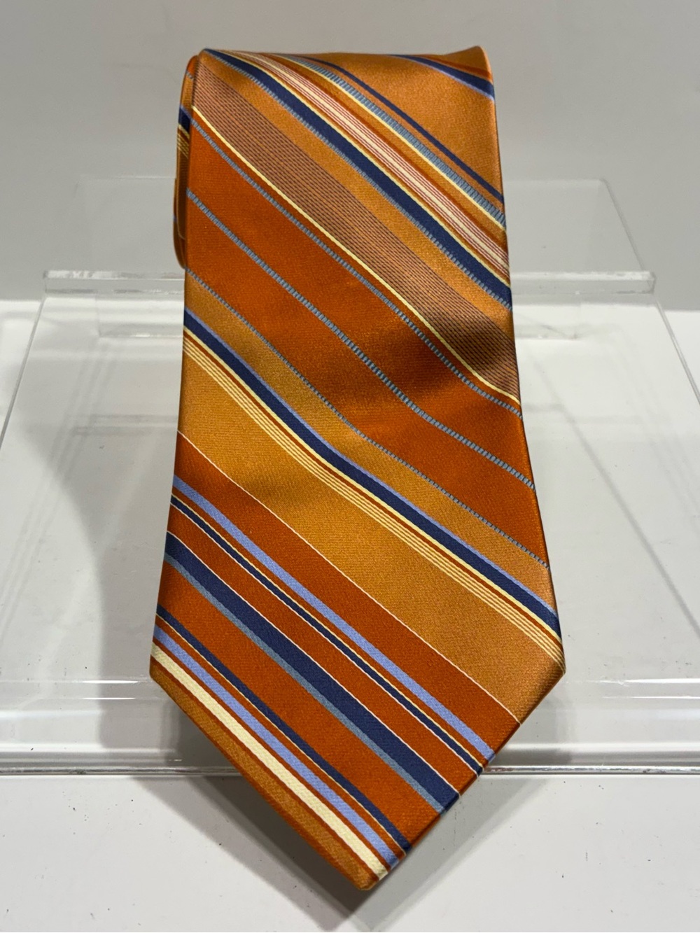 Y2K VTG City Of London Silk Tie Orange Blue Stripe Necktie USA Made